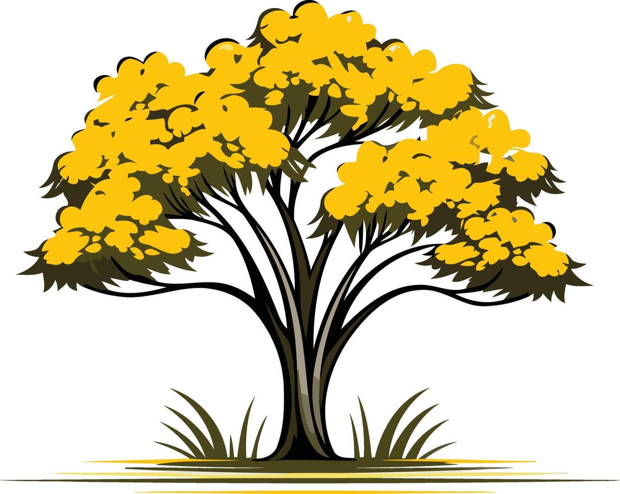 Simple, stylized illustration of a yellow blooming tree, perfect for nature themed designs, branding, or environmental projects vector