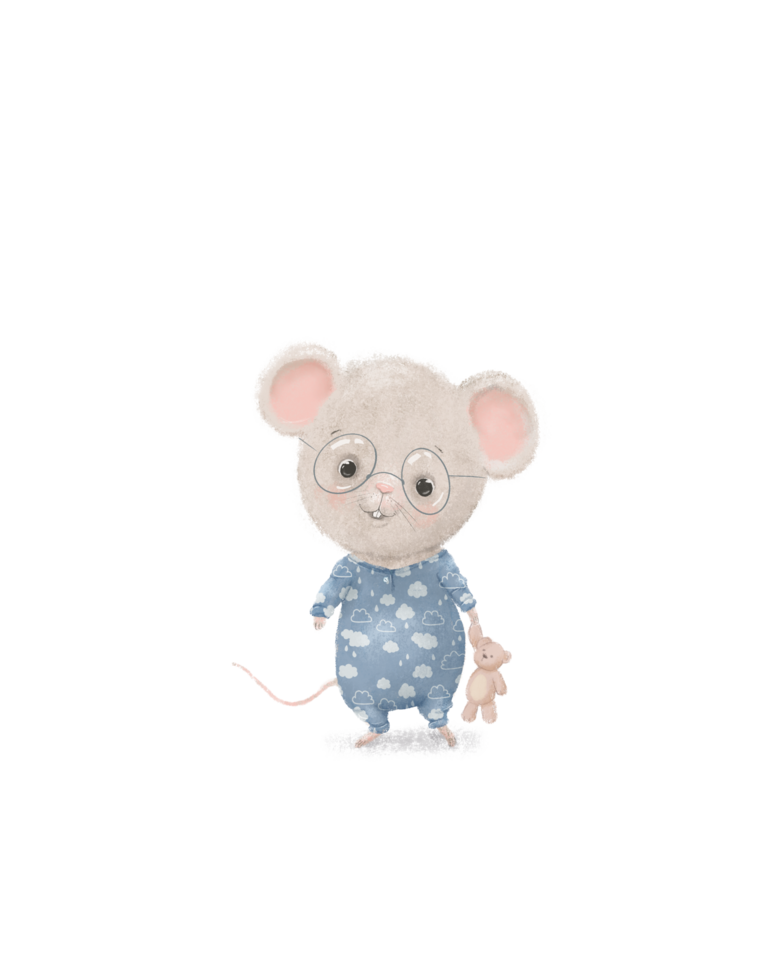 drawing of a cute little mouse in pajamas with a toy png