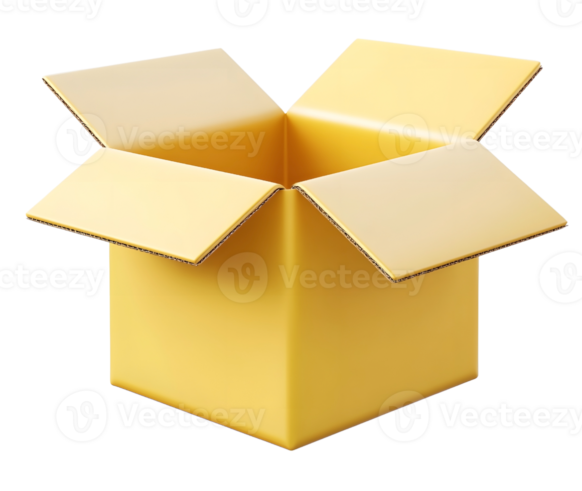 3D Open Yellow Carton Box Icon for Shipping and Storage png