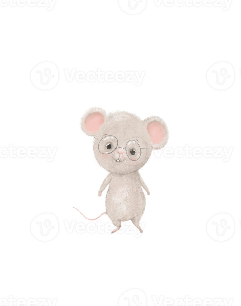 Hand draw baby Animal mouse, funny white mouse png