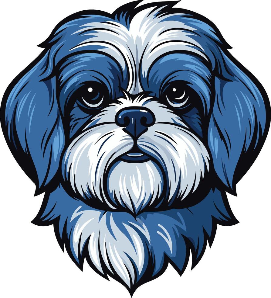 Cute cartoon illustration of a shih tzu dog with blue fur, perfect for pet lovers, dog owners, or anyone needing a whimsical image for their design vector
