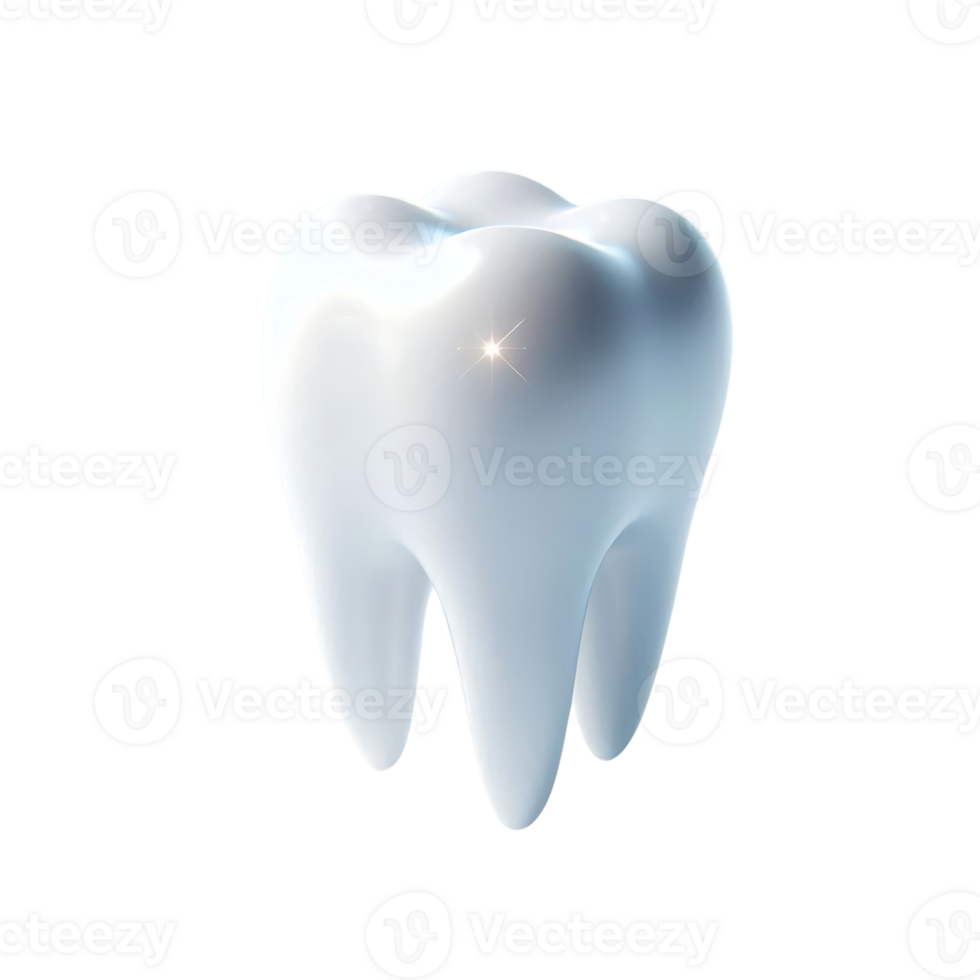Glossy 3D tooth with a sparkle effect isolated. Dental care and oral hygiene concept for design and print. png