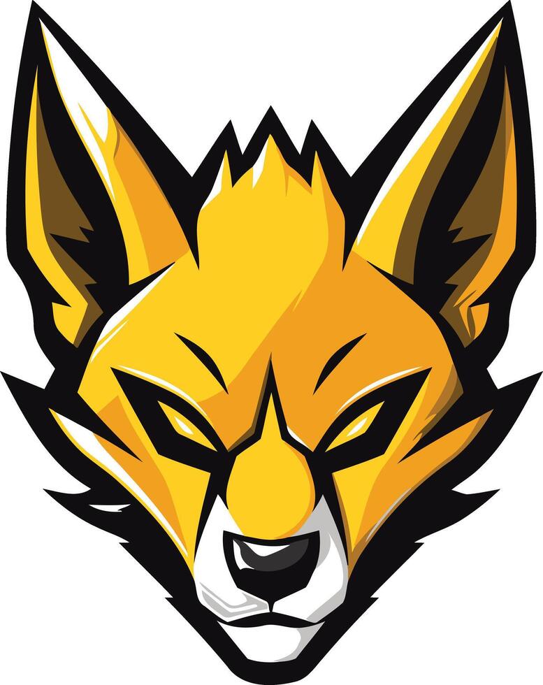 A fierce, stylized fox head with yellow fur and black outlines vector