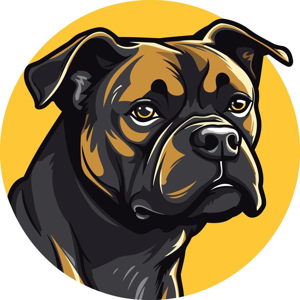 Close up portrait of a fierce looking brindle bulldog with intense eyes vector