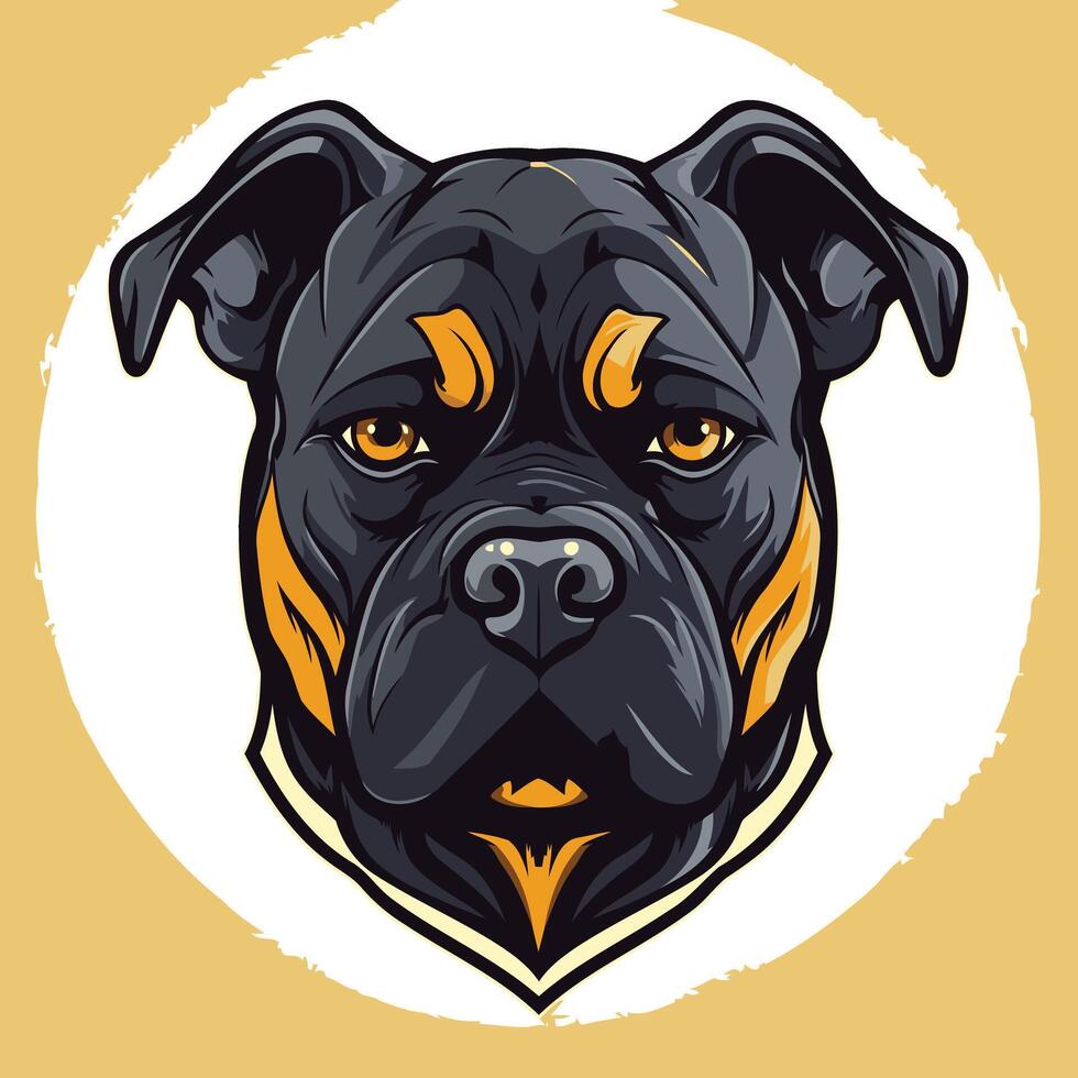 Intense and powerful rottweiler head illustration, perfect for branding, t shirt designs, and other merchandise vector