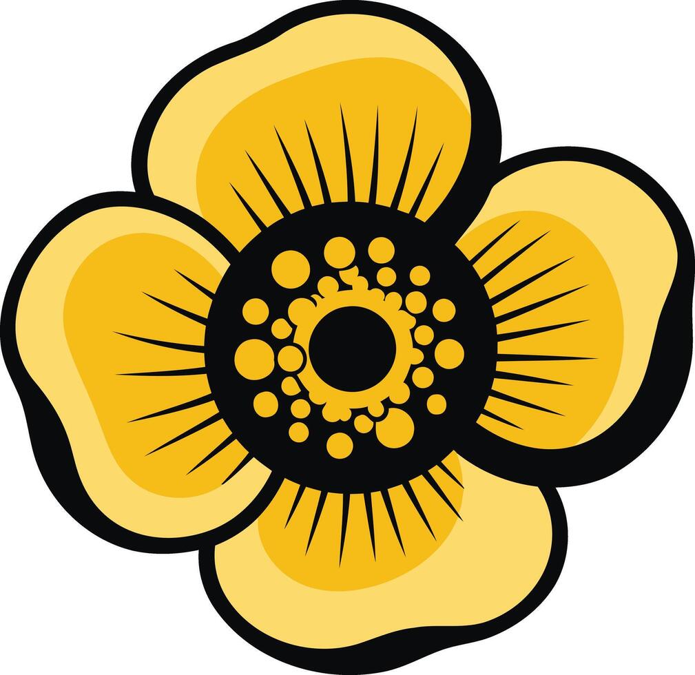 A stylized yellow flower with a black center, perfect for use in logos, branding, and designs vector