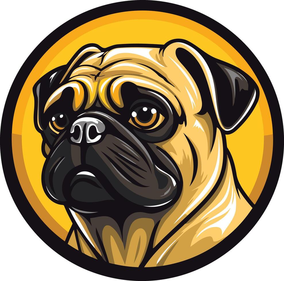 Cute cartoon pug dog head in a circle vector