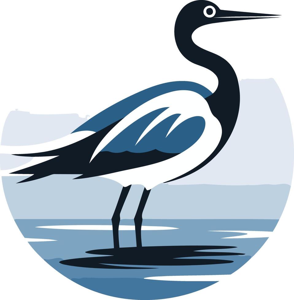 A simple, elegant logo featuring a stylized bird with blue and white wings, standing in a water like circle vector