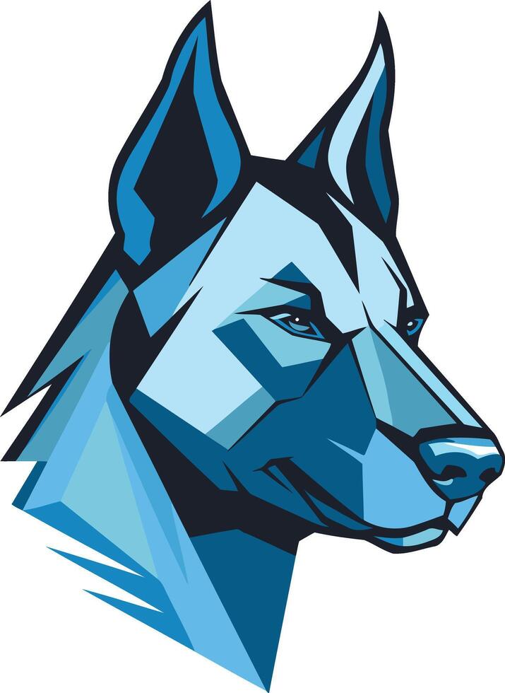 Geometric illustration of a german shepherd's head in blue tones, perfect for a modern logo or mascot design vector