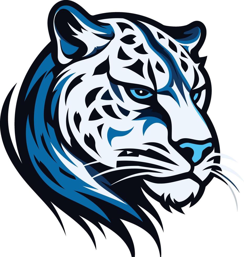 Powerful and stylized snow leopard head with blue accents vector