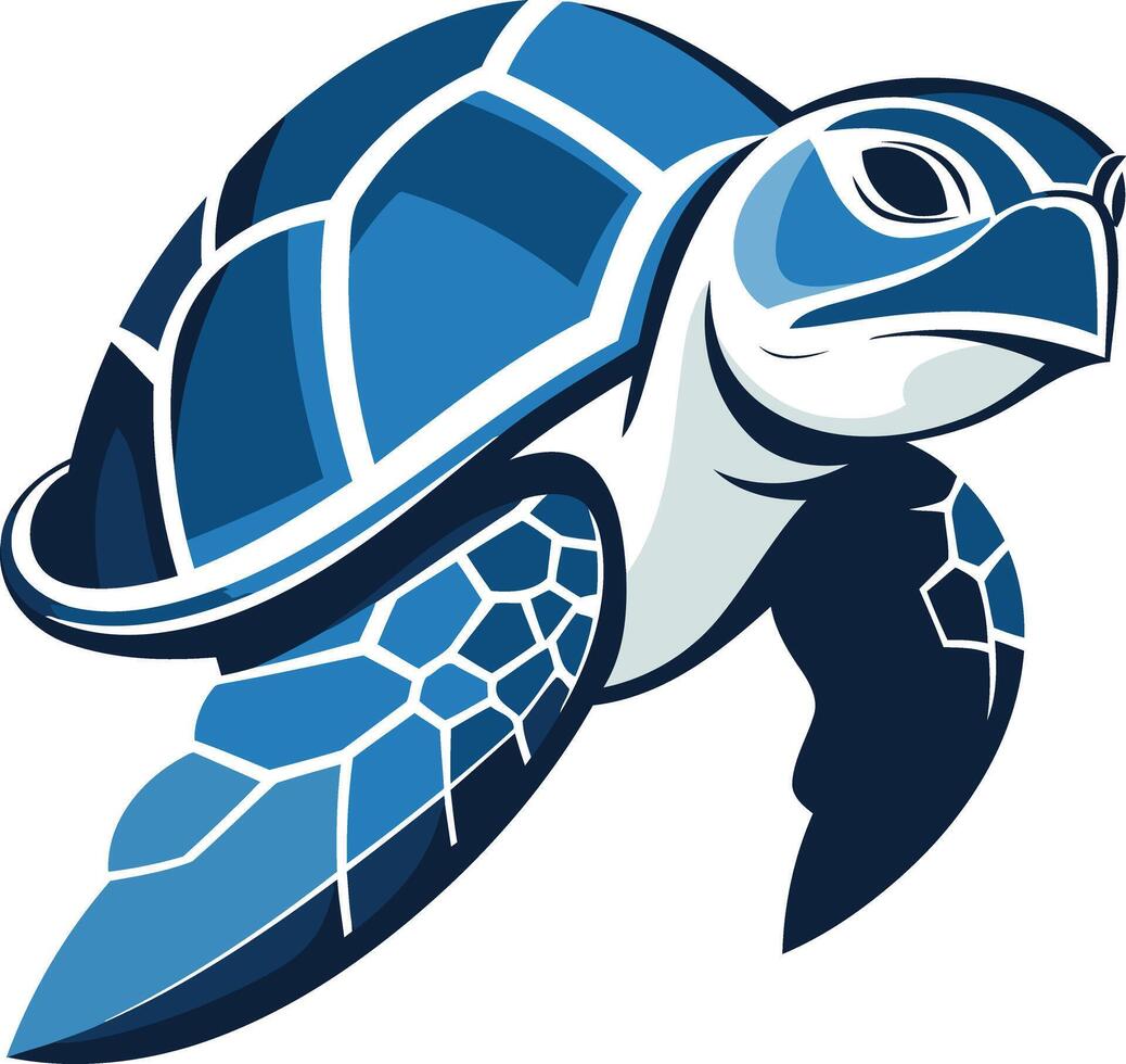 Bold blue sea turtle logo design with sharp lines vector