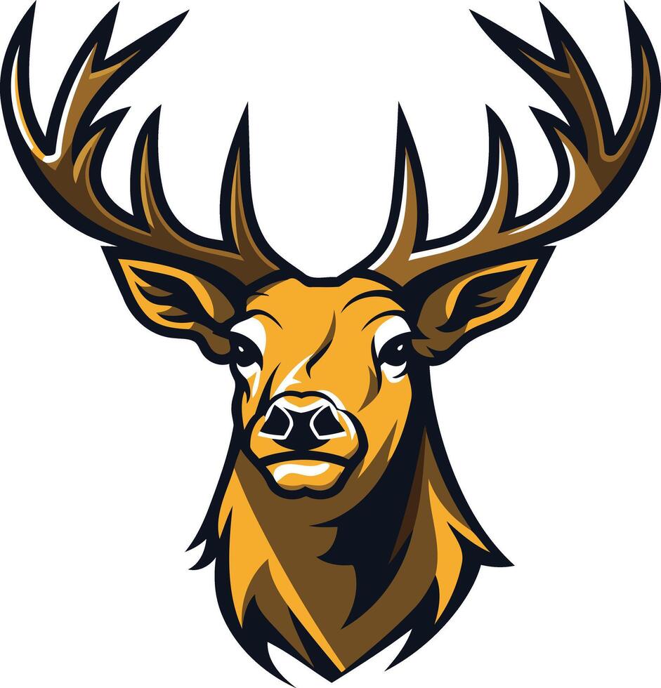Powerful stag head with large antlers, perfect for sports teams, hunting brands, and masculine designs vector