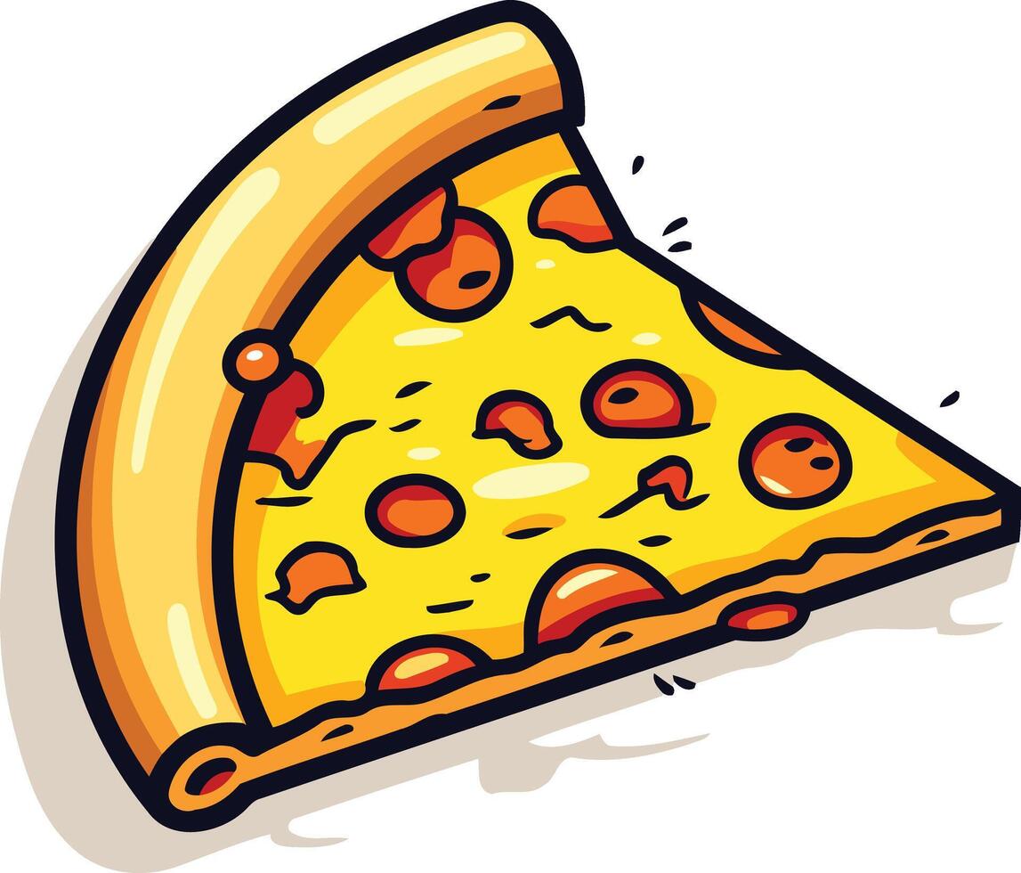 A cartoon style pizza slice with pepperoni, cheese, and sauce, perfect for adding a playful touch to your food related designs vector