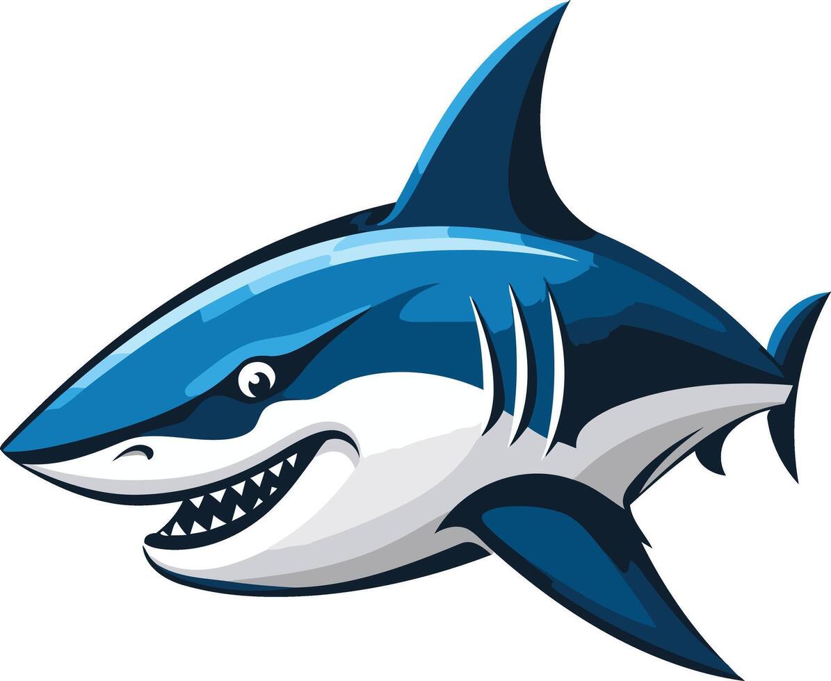 A fierce, cartoon style great white shark illustration, perfect for branding, sports teams, or a fun, playful design vector