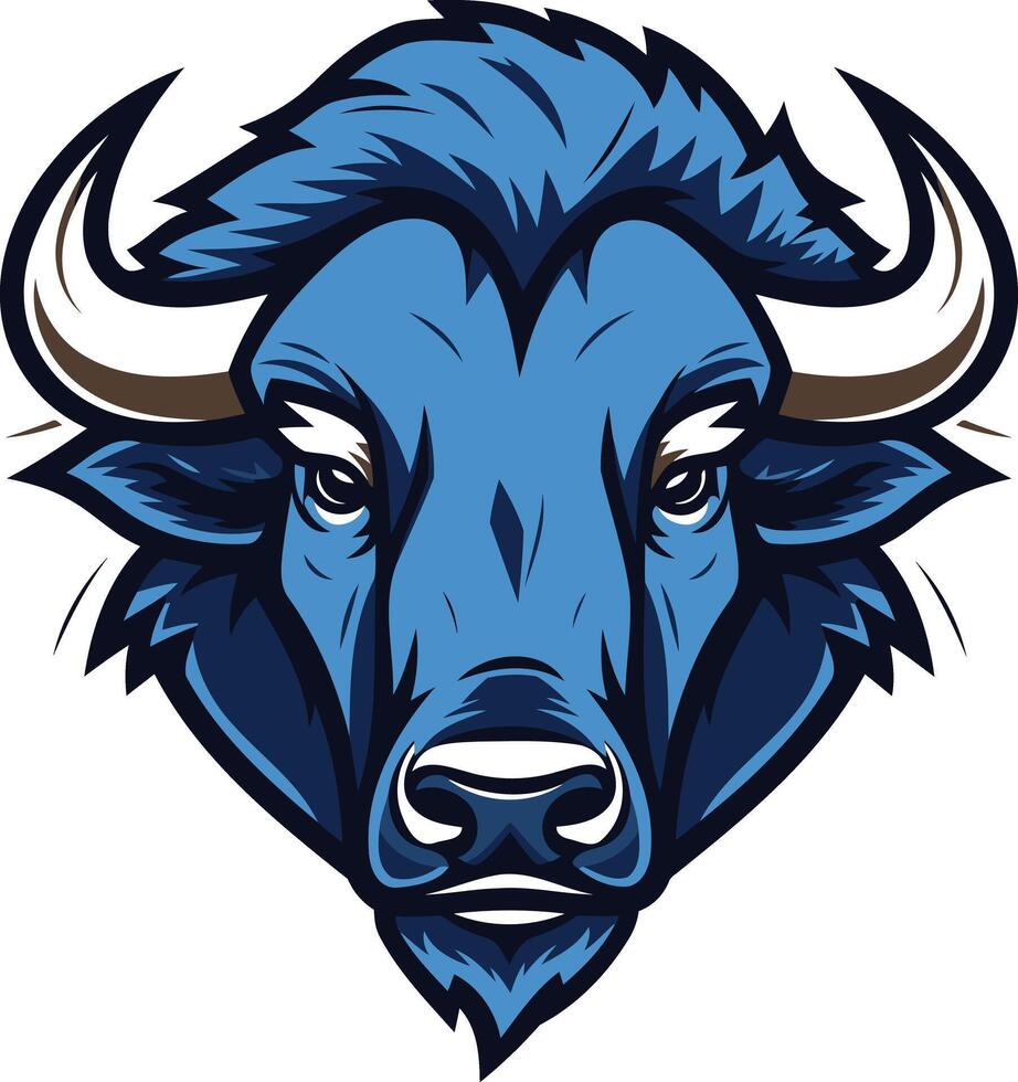A bold and powerful illustration of a blue buffalo head, perfect for branding, logos, and sports teams vector