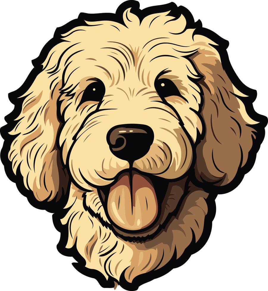 A cute cartoon illustration of a happy golden doodle with a big smile and a wagging tail vector