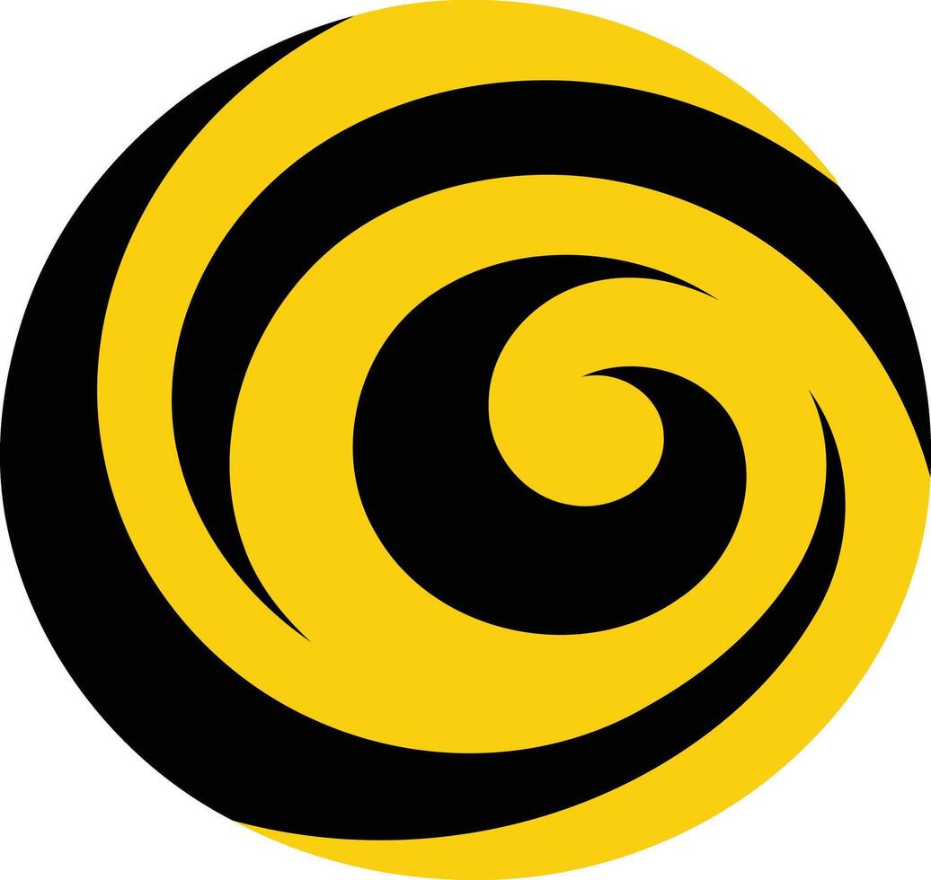 A simple, eye catching logo design featuring a black spiral against a yellow background vector