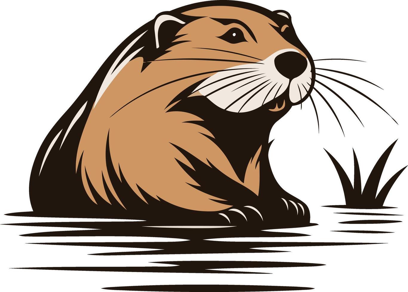 A stylized illustration of a cute beaver swimming in a river vector