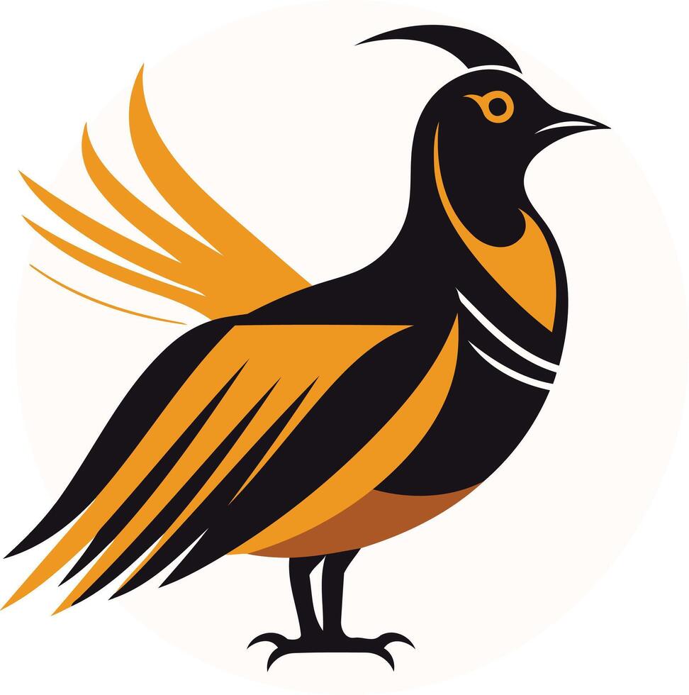 A stylized illustration of a bird with black and orange feathers, ideal for logos, branding, and nature themed designs vector