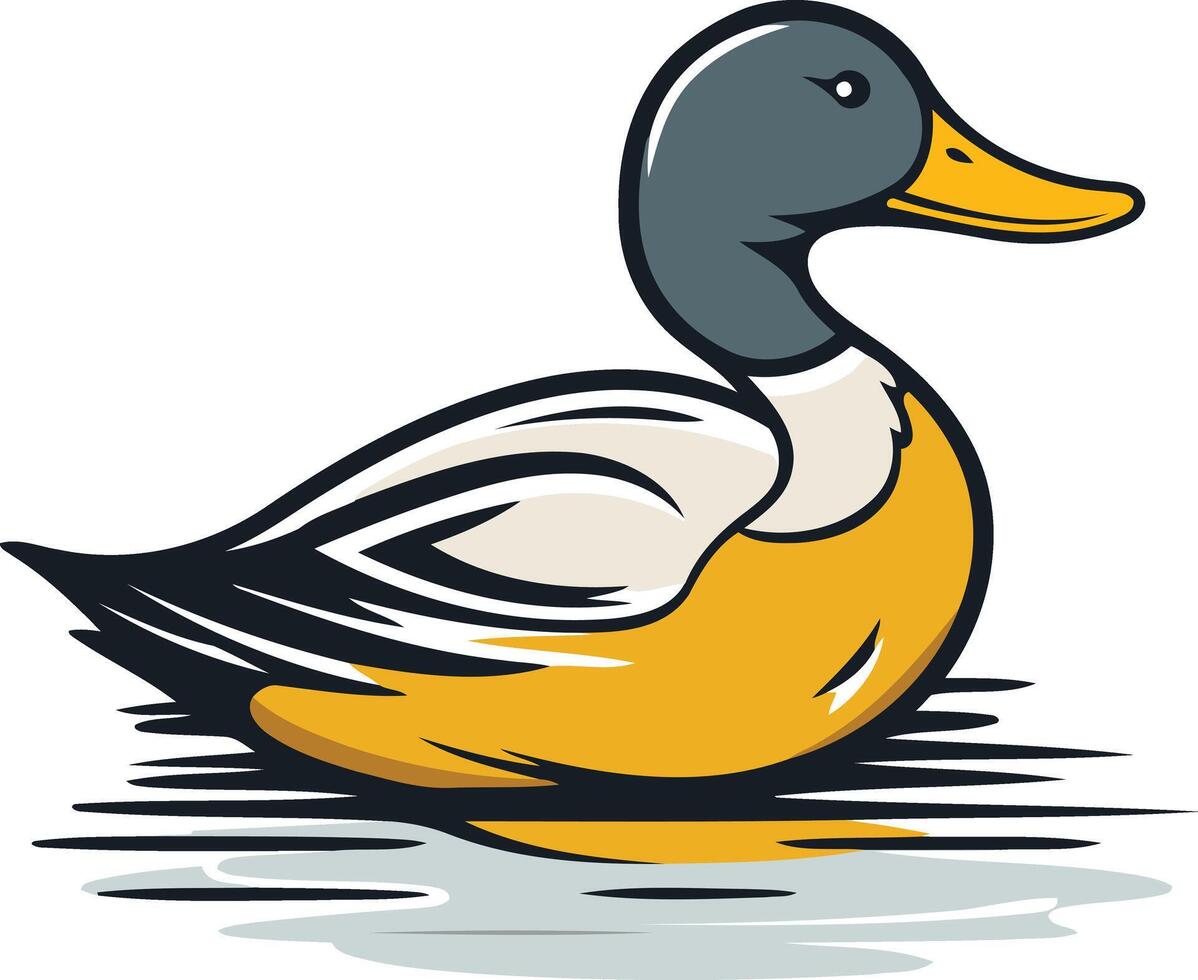 A cute cartoon duck with yellow and white plumage, a grey head, and a black beak vector