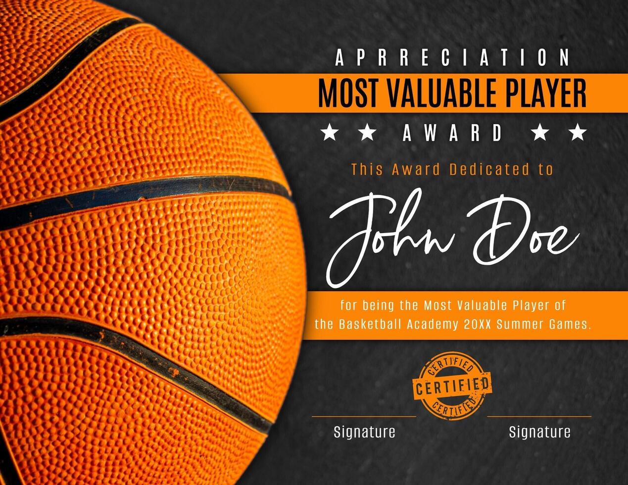 Certificate of Basketball MVP Award Template template