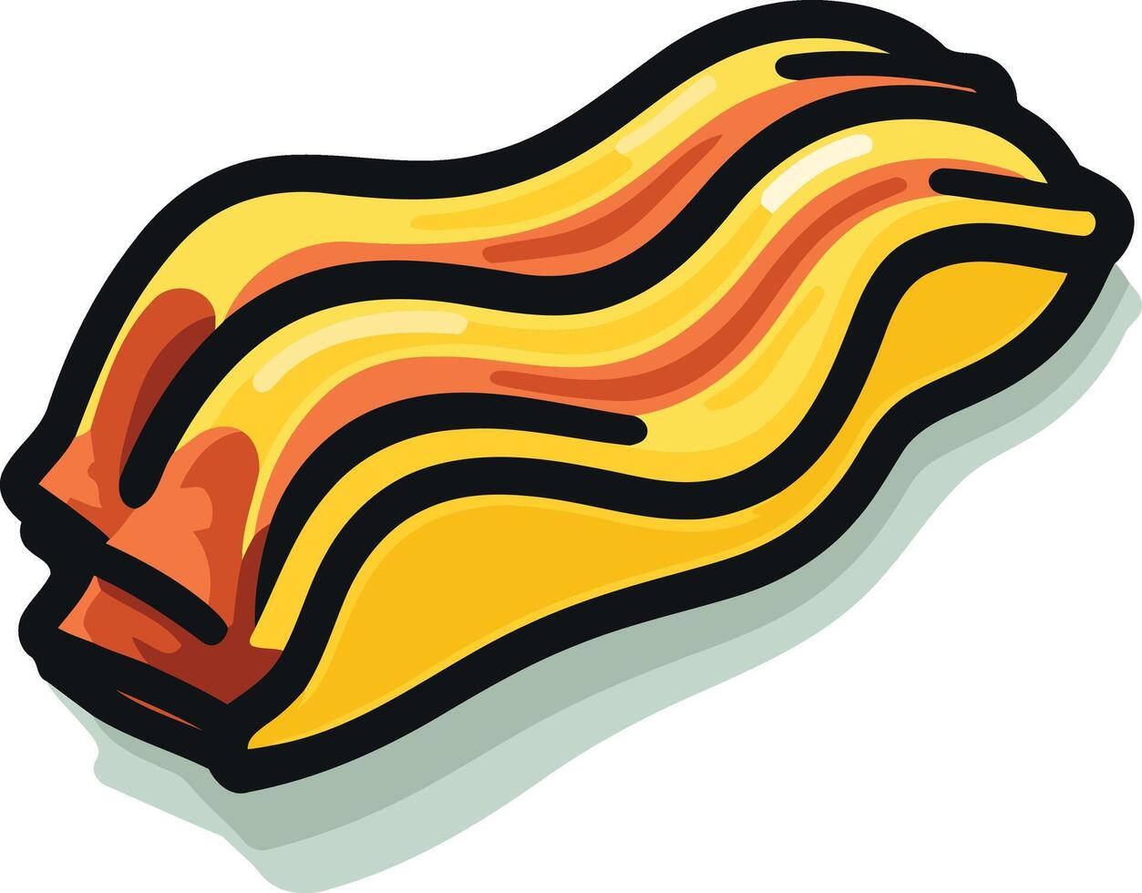 A fun, cartoon style illustration of a single strip of crispy bacon vector