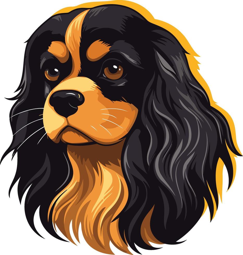 Adorable cartoon illustration of a cavalier king charles spaniel with black and tan fur vector