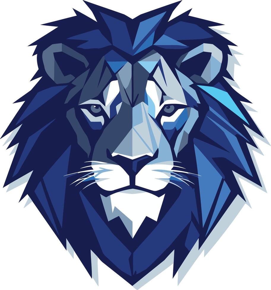 Geometric lion head design in blue tones vector