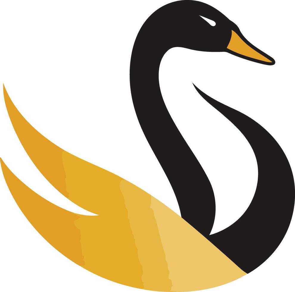 Modern, stylish logo design featuring a black swan with a golden wing, perfect for businesses seeking a sophisticated and elegant identity vector