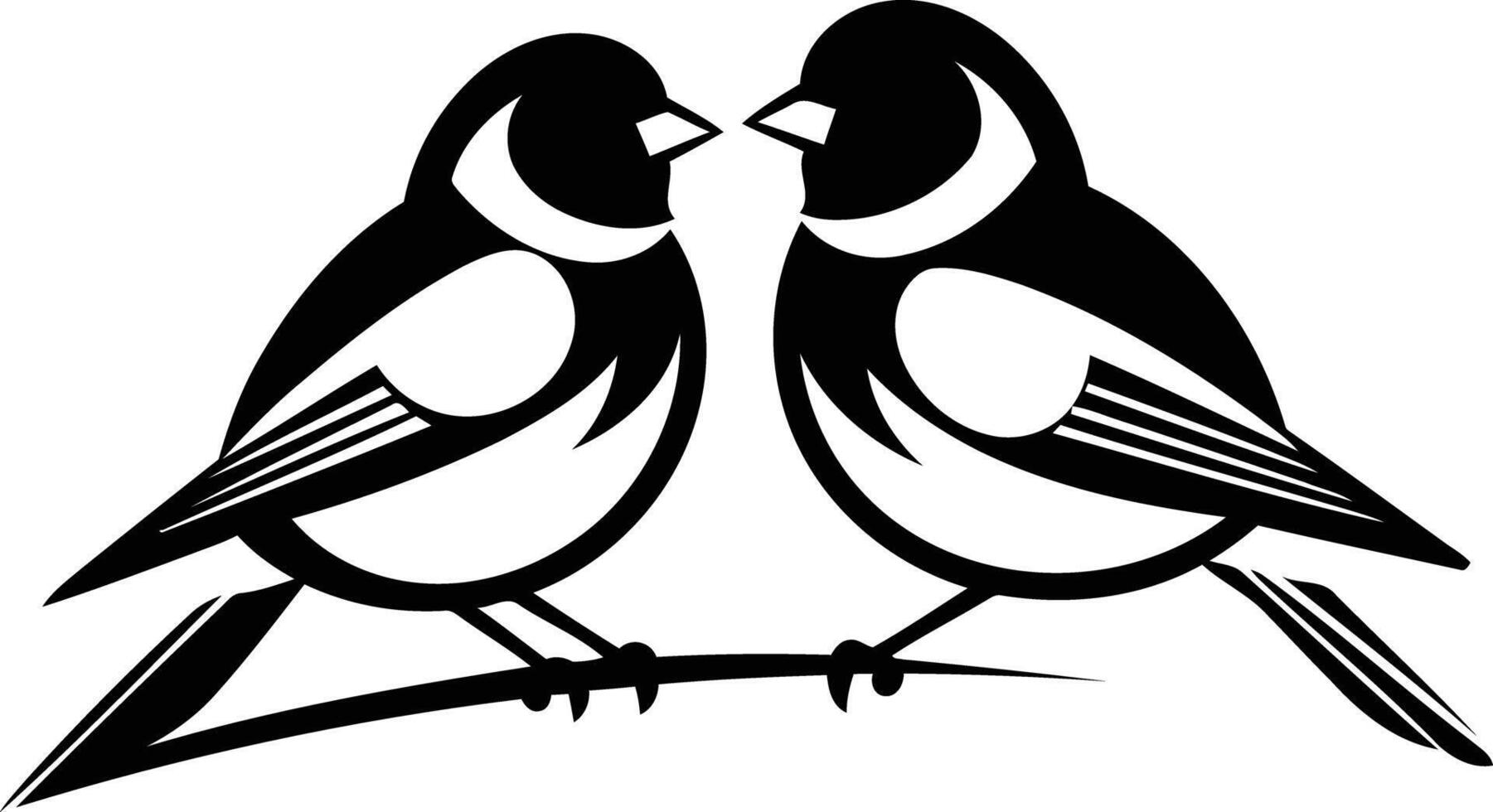 Two birds facing each other in a simple, elegant black and white design vector