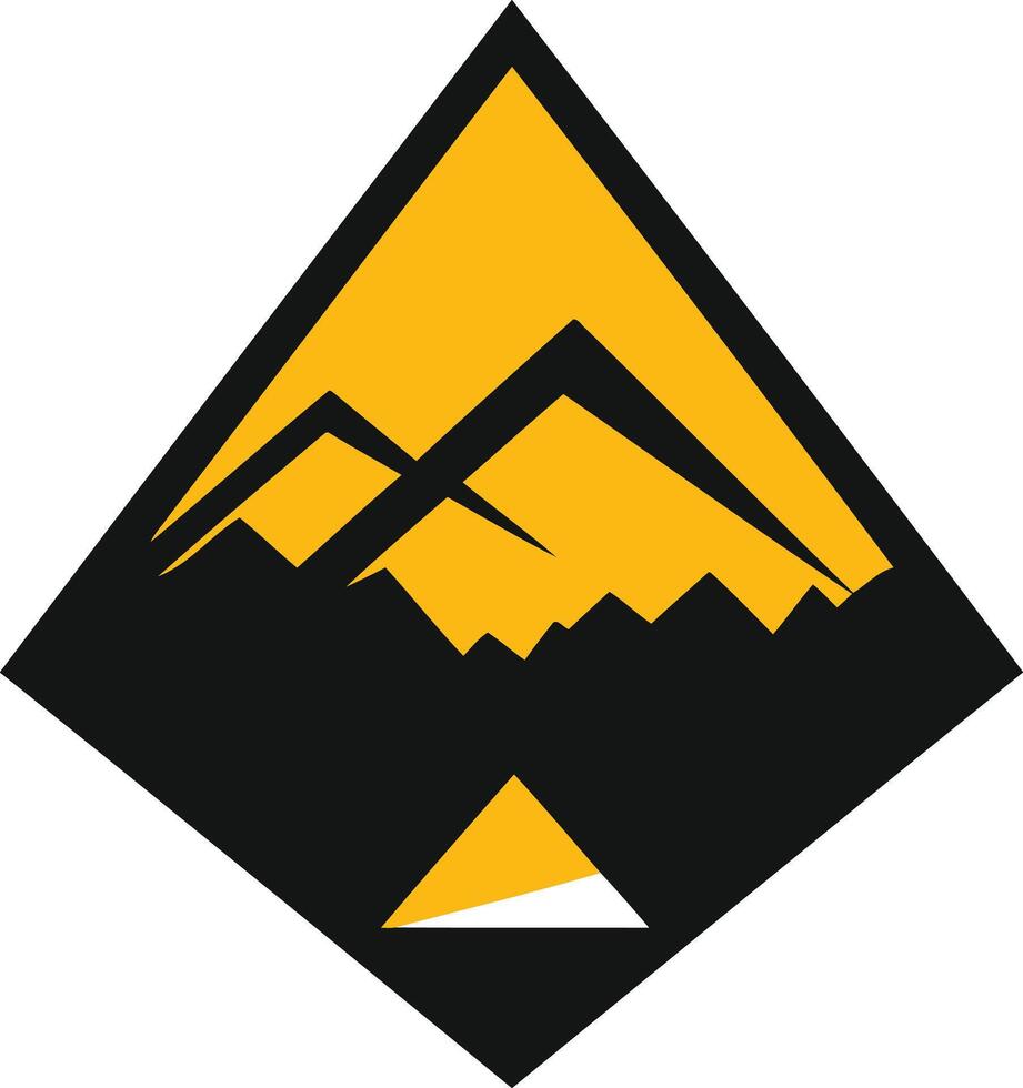 Modern abstract logo design featuring a yellow triangle with a stylized mountain range inside vector