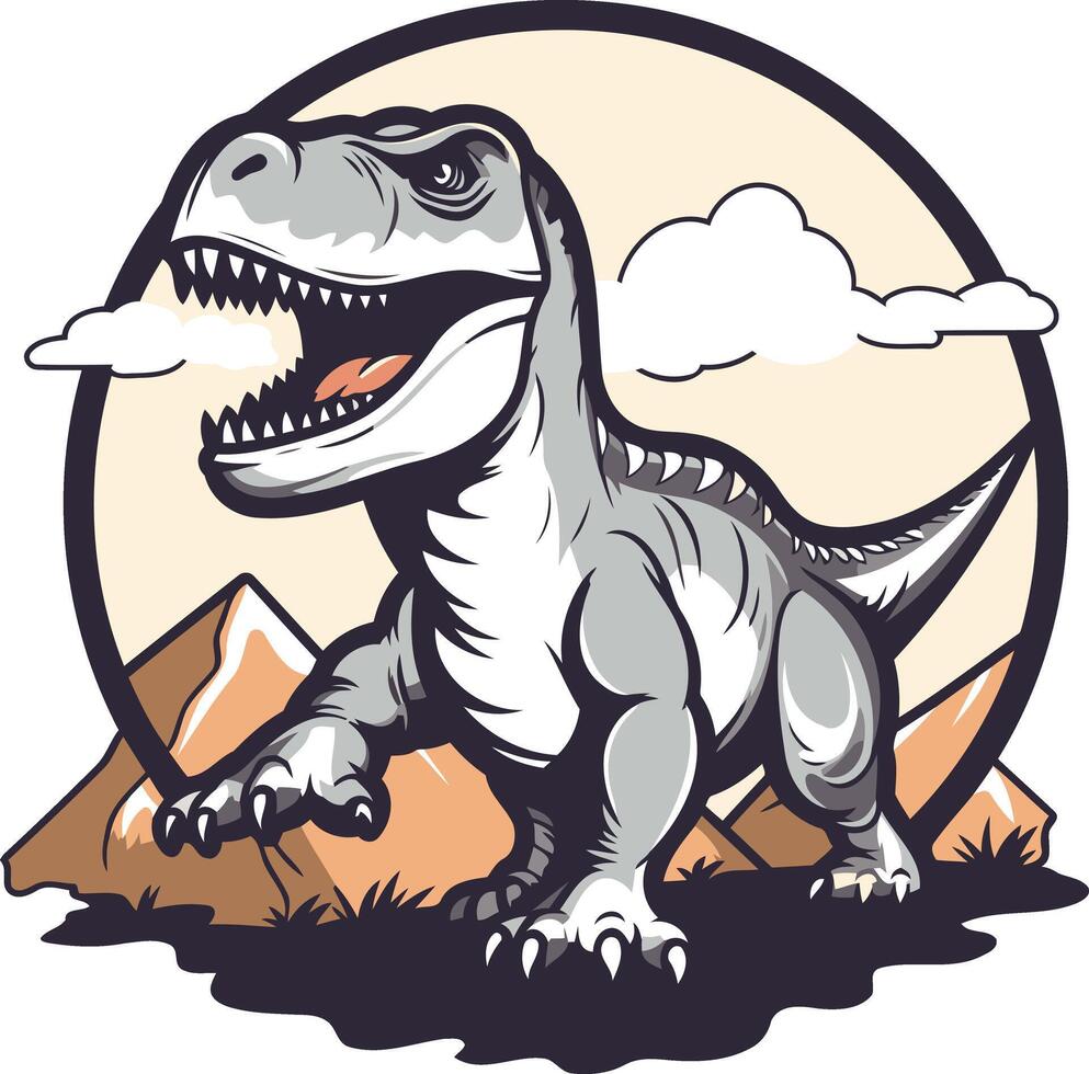 A ferocious t rex dinosaur illustration, perfect for adding a prehistoric touch to your designs this cartoon style image is ideal for kids' apparel, branding, or fun projects vector