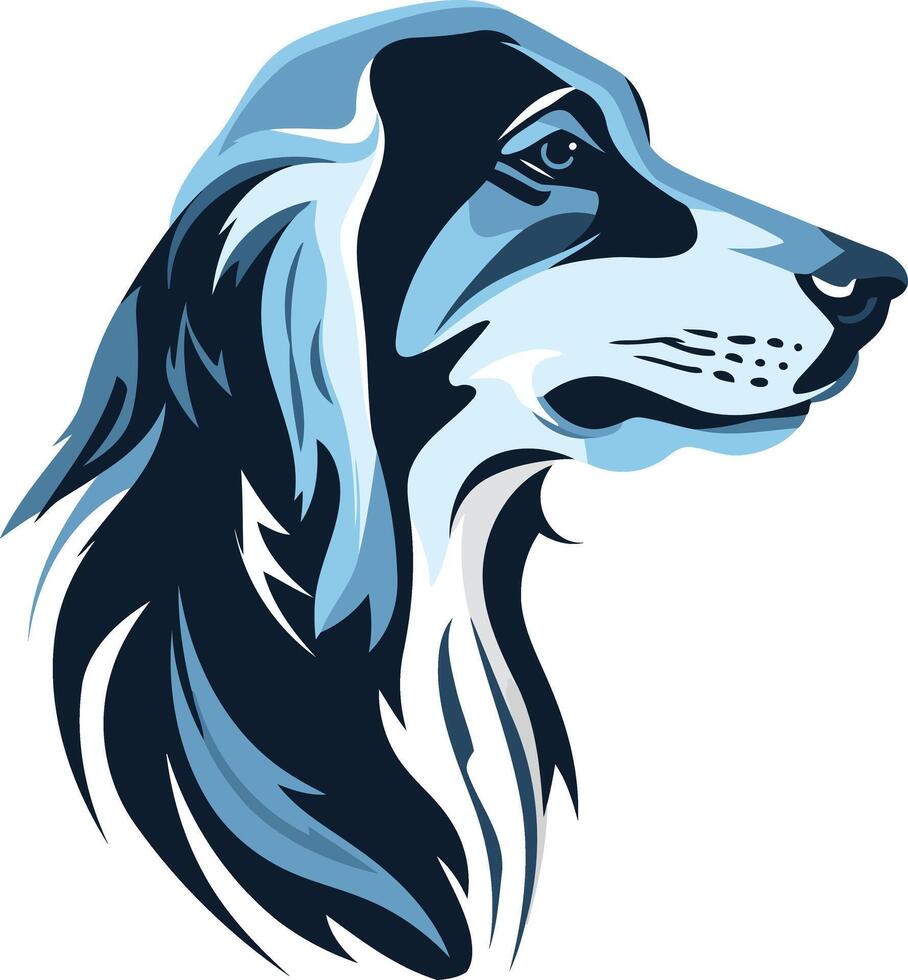 A stylized illustration of a dog's head, with blue and white tones, perfect for pet related designs, logos, and branding vector