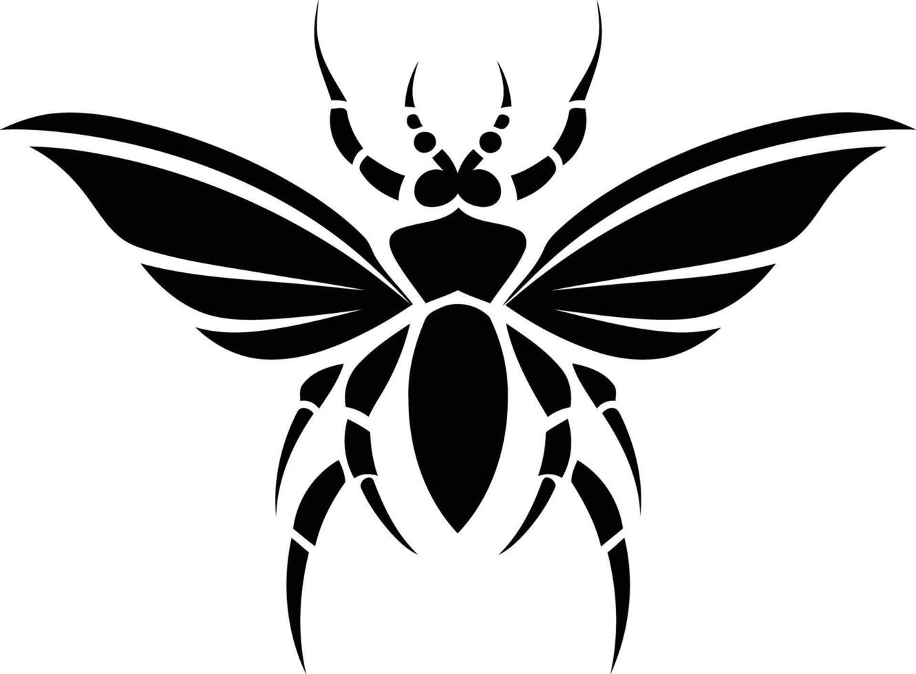 Stylized black insect silhouette with wings spread wide, perfect for logo, tattoo, or design vector