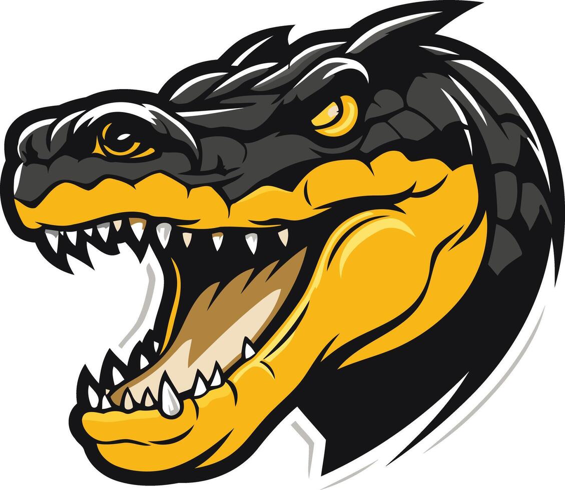 Fierce alligator mascot head illustration with an open mouth and sharp teeth vector