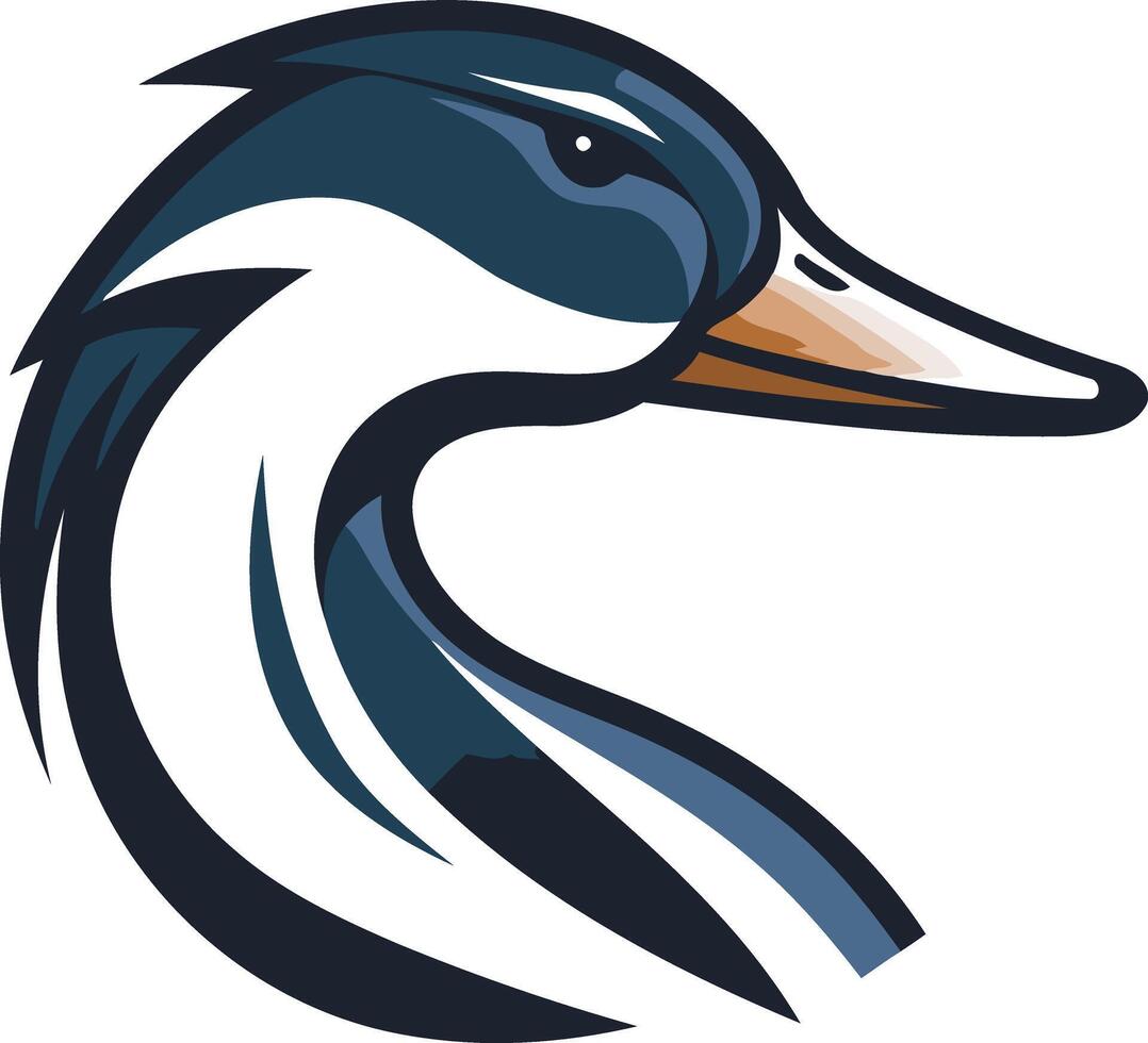 A bold and dynamic logo featuring a stylized duck head in blue and white, perfect for a sports team, brand, or organization vector