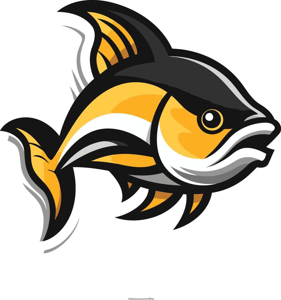 A fierce and dynamic cartoon illustration of a yellowfin tuna, perfect for branding, sports teams, or fishing related projects vector