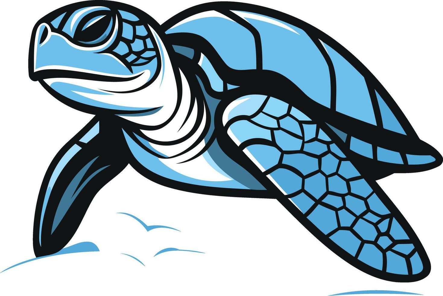 A vibrant, cartoon style sea turtle with a blue shell and a determined expression vector