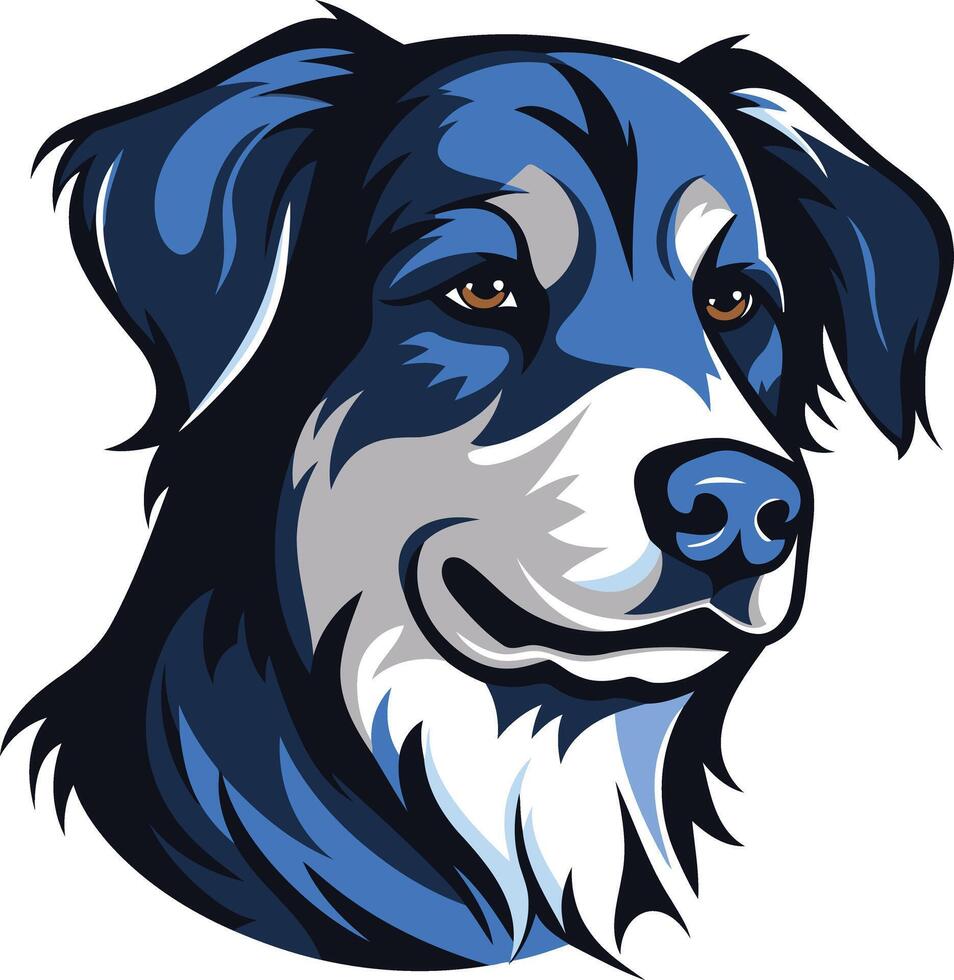 A detailed, element illustration of a friendly blue and white dog's head vector