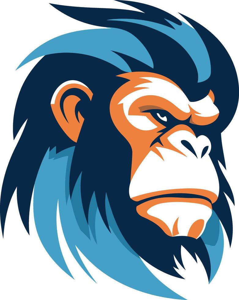 A bold, blue and orange logo featuring a fierce ape head, perfect for a sports team, brand, or gaming organization vector