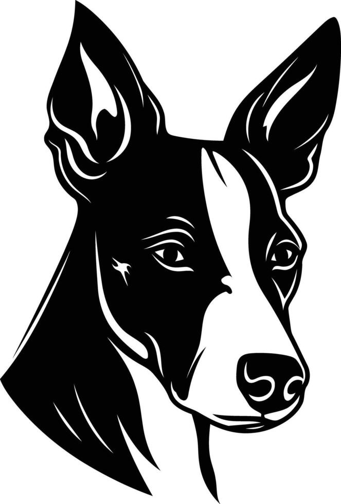 A striking black and white silhouette of a dog's head, perfect for creating bold and unique designs for pet related products or branding vector
