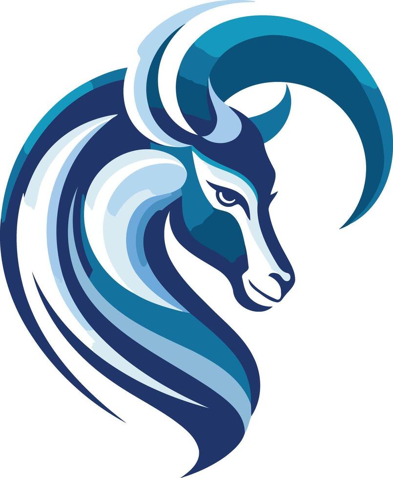 Abstract stylized blue ram head logo with flowing lines and a dramatic pose vector