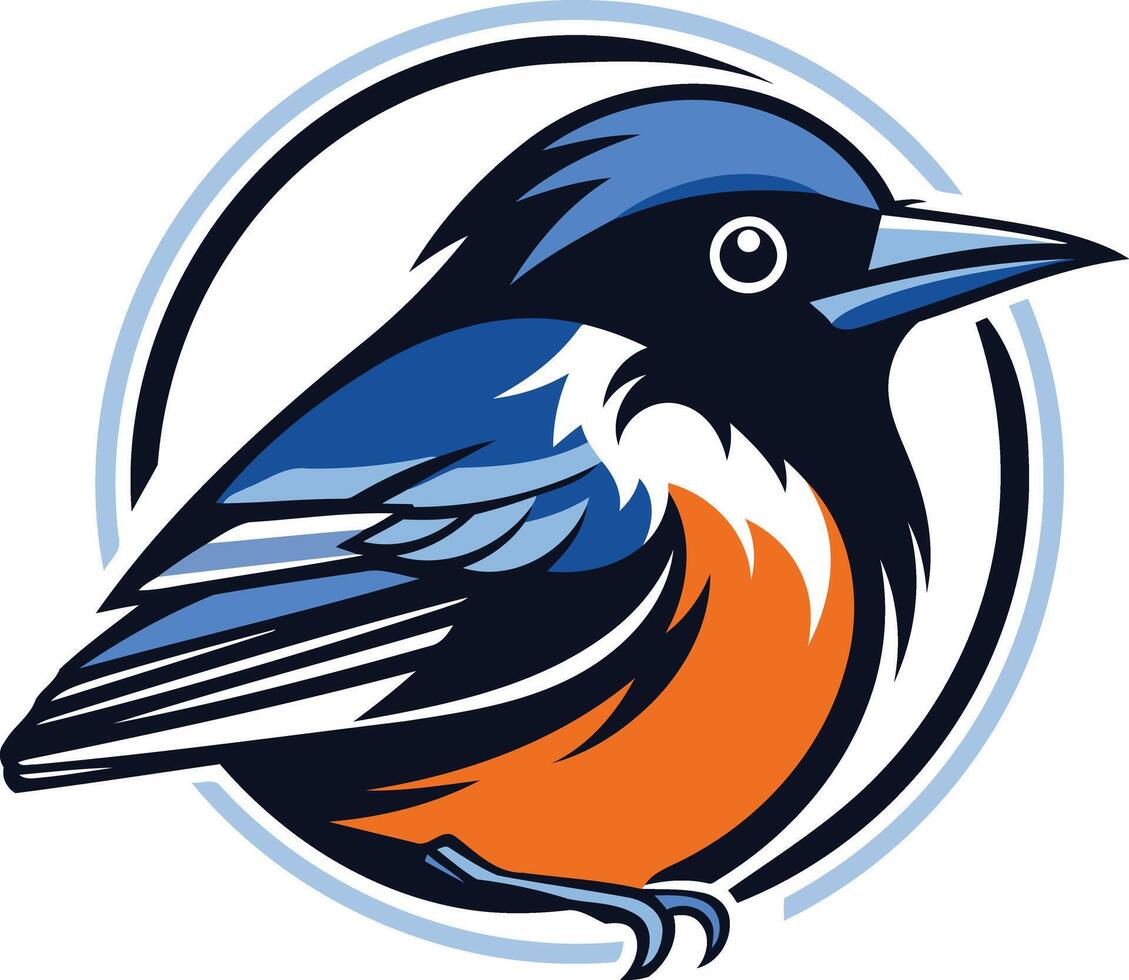 A vibrant, stylized bluebird illustration within a circular frame vector