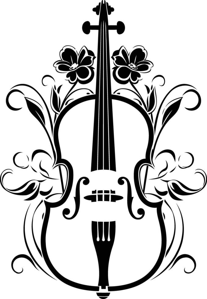 Elegant black and white violin silhouette with floral design vector