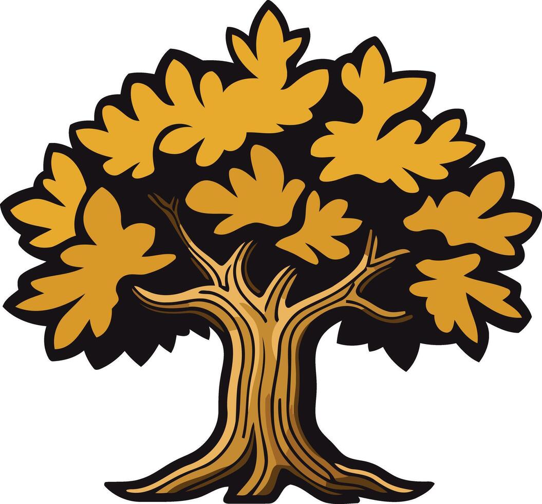 A stylized golden oak tree with a strong, thick trunk and a full crown vector