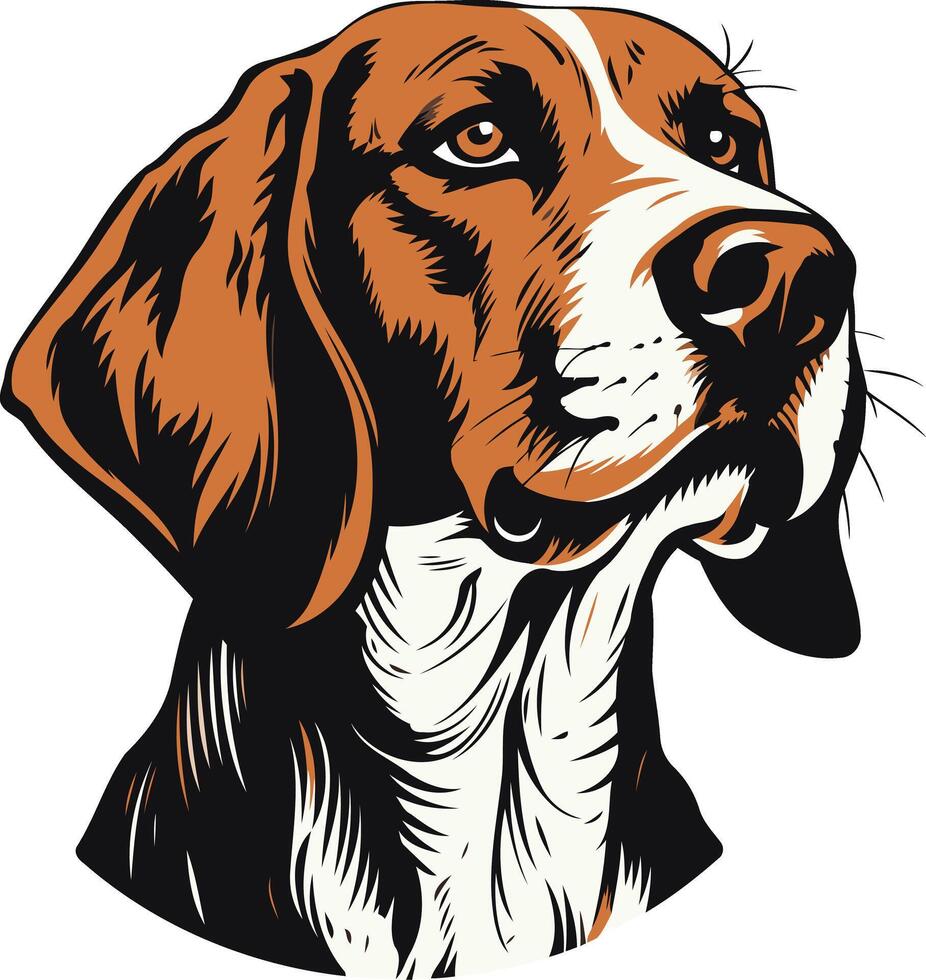 A bold, element illustration of a beagle head, looking up with a curious expression vector