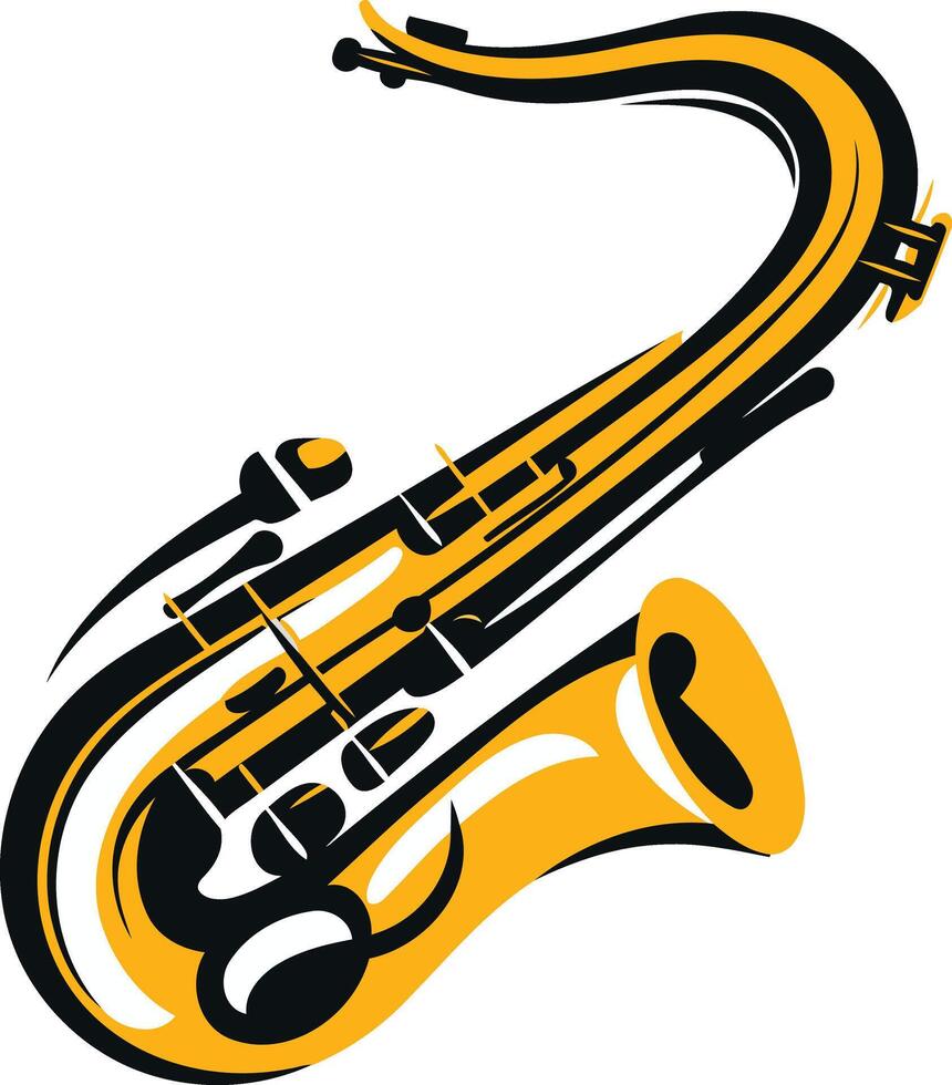 Stylized saxophone illustration with a bold yellow and black color scheme vector