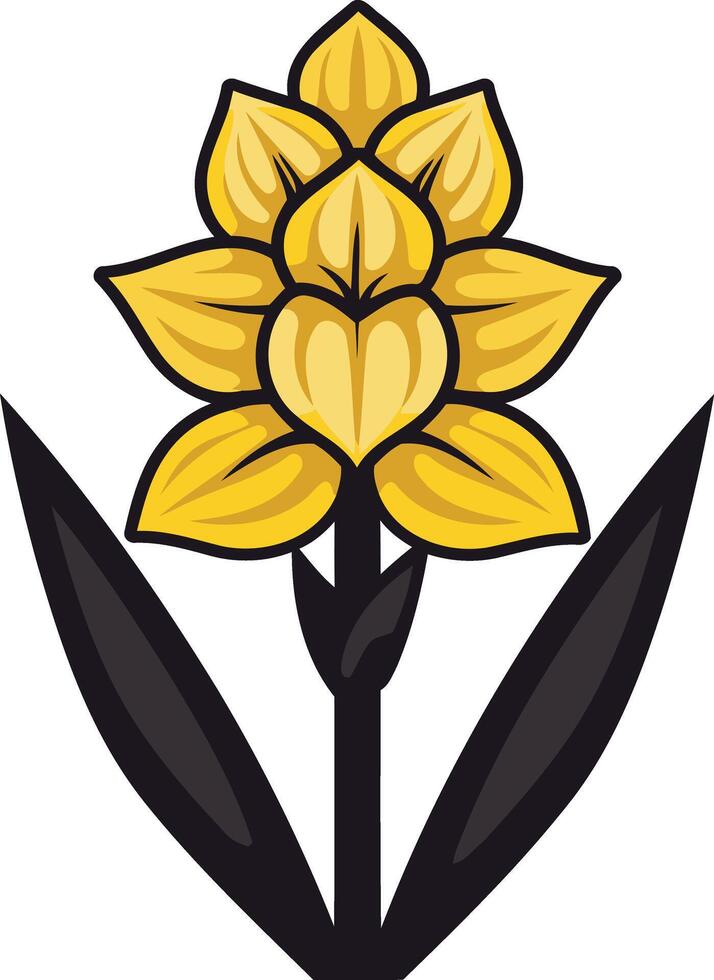 A stylized yellow daffodil with dark green leaves vector