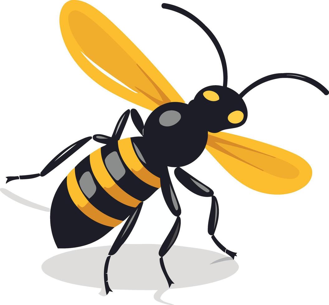 A cartoon illustration of a friendly, yellow and black bee with outstretched wings vector