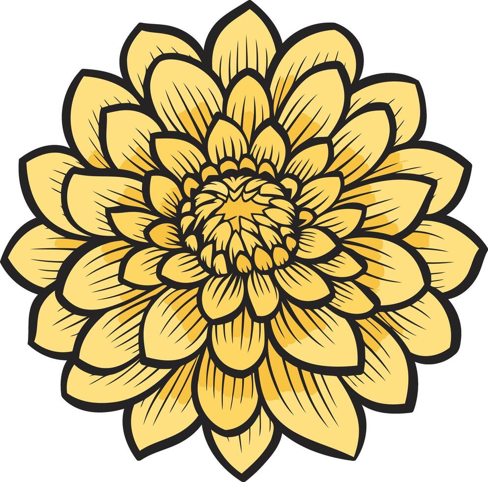 A beautiful, stylized illustration of a yellow flower with intricate details vector